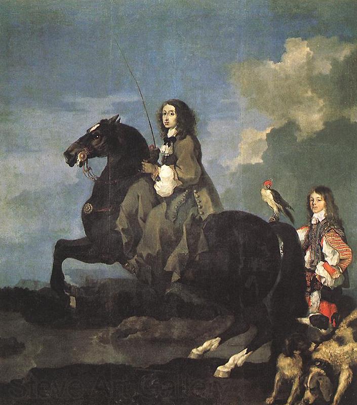 Bourdon, Sebastien Queen Christina of Sweden on Horseback Norge oil painting art